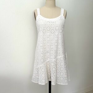 Sunny Oceans White Eyelet Mini Dress NWT Cotton Ruched Back Cottagecore L
